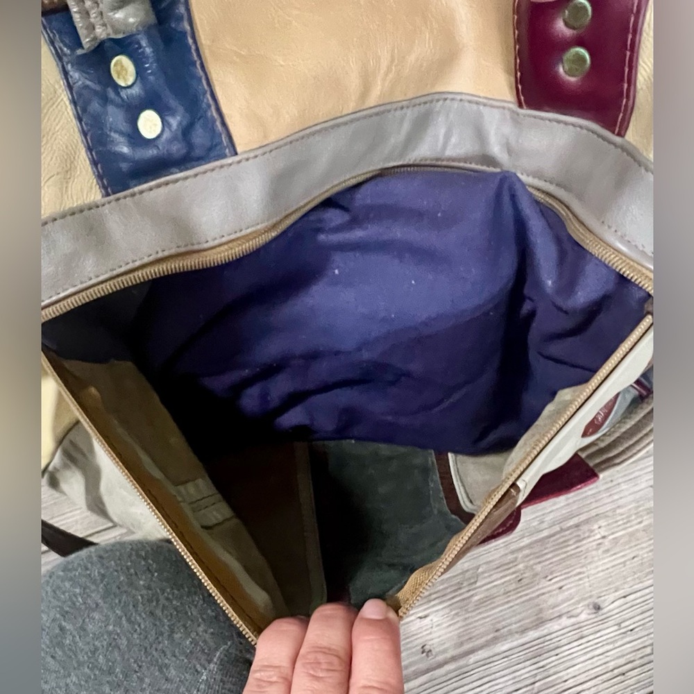 Vintage 60 70’s Patchwork 100% Genuine Leather Duffel Travel Bag Vacation Retro - Picture 12 of 16